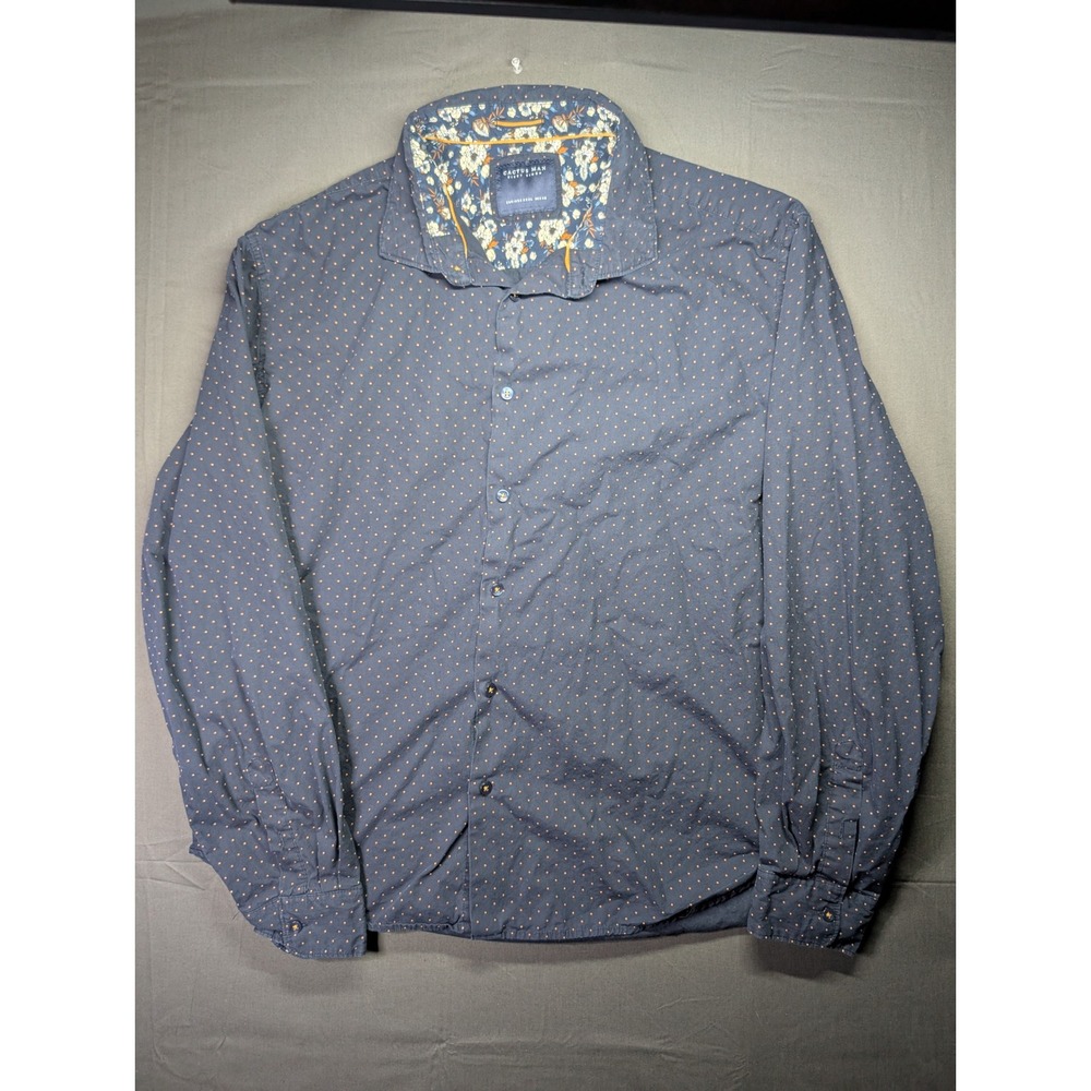 Cactus Man Ricky Singh Navy Blue Polka Dot Floral Trim Cotton Shirt Mens XXXL